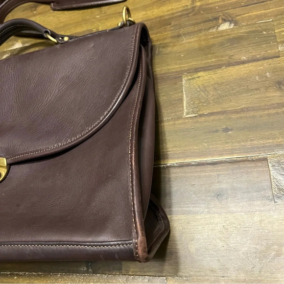 Jack Georges Brown Leather Turn Lock Briefcase Shoulder Bag Messenger - Picture 4 of 16